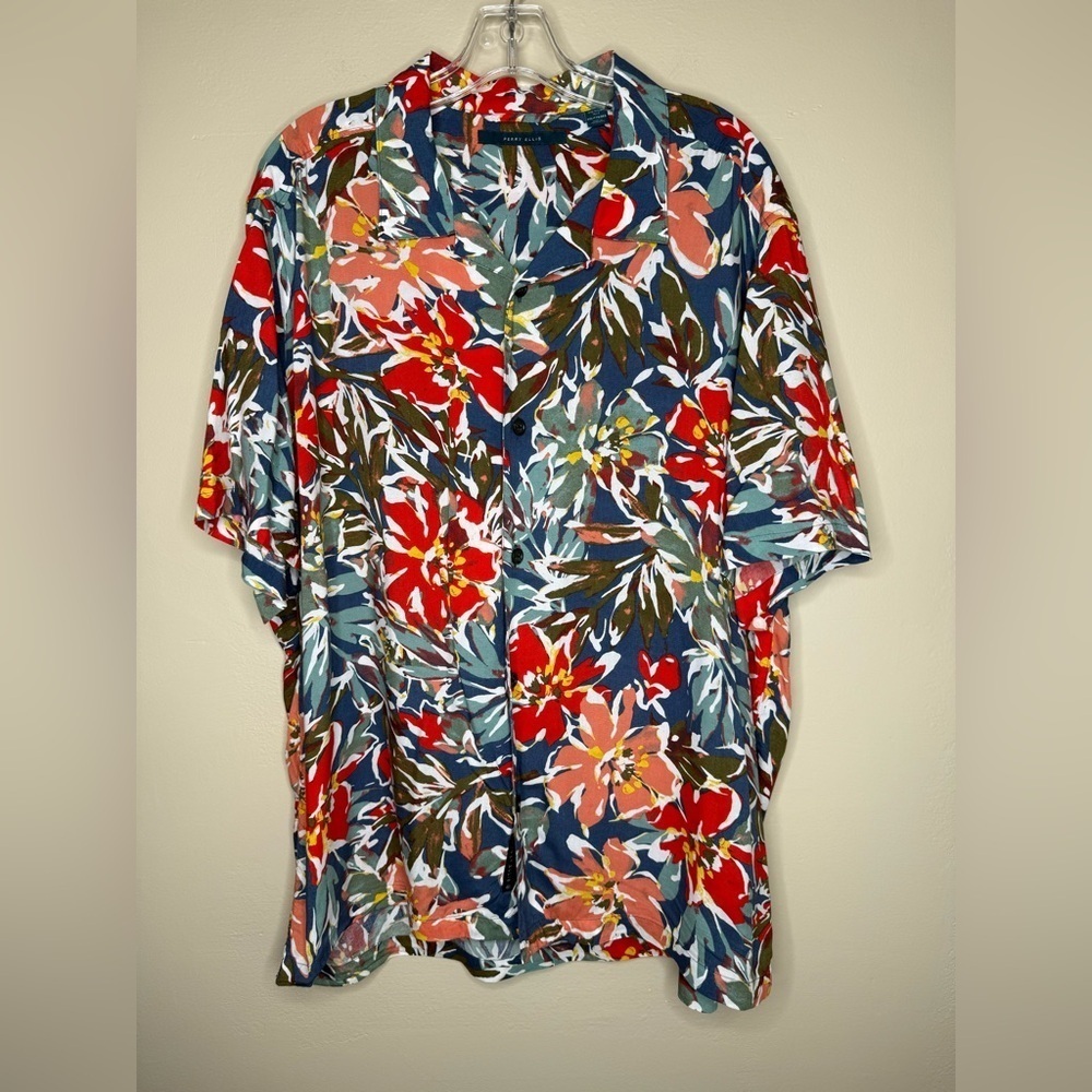 Perry Ellis Multicolor Abstract Shirt Sleeve Button Front Shirt Size XXL